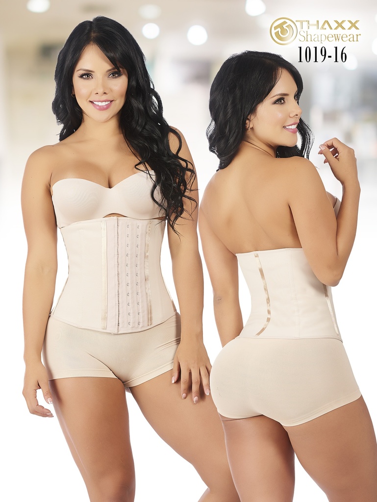 Women's Beige Latex Waist Trainer Cincher with Straps – Thaxx Style 1019