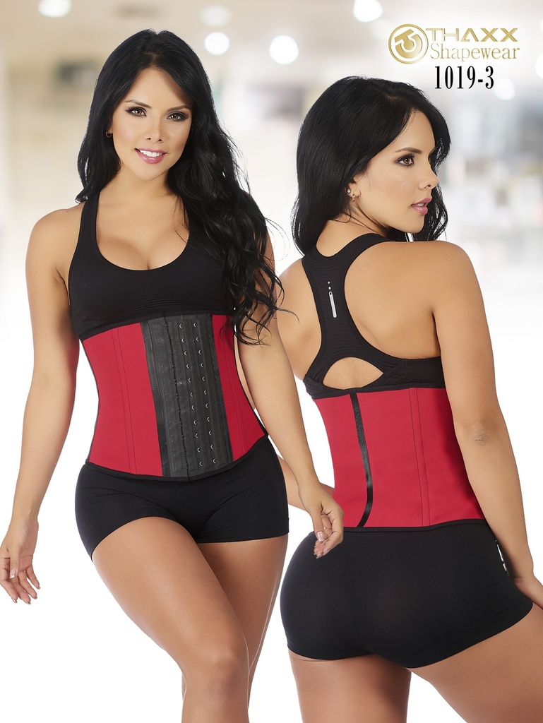 [1371019S3] Faja Cinturilla Reductora de Látex Roja con Tirantes para Mujer – Thaxx Estilo 1019 (S)