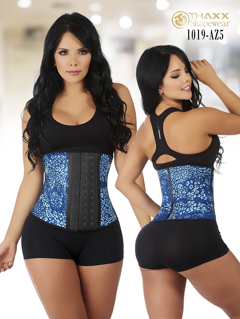 [1371019Saz5] Women's Blue Print Latex Waist Trainer Shapewear Body Shaper 1019-AZ5 (S)