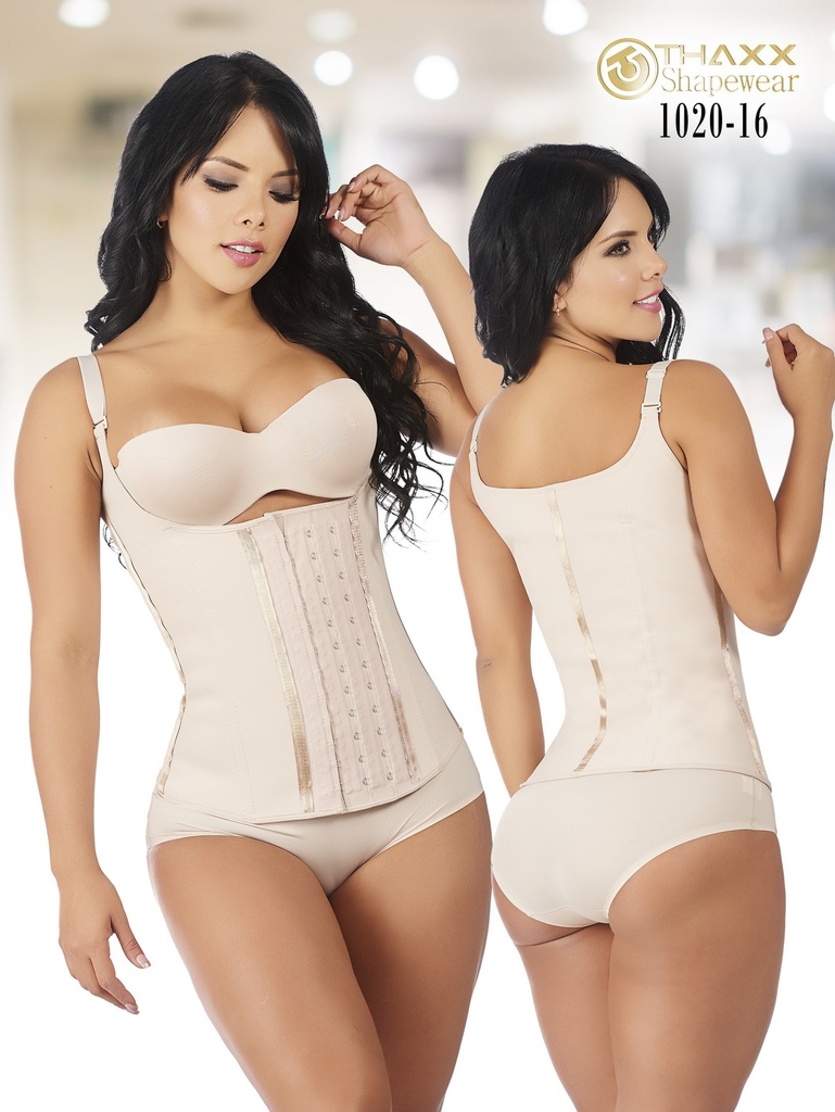 [1371020S16] Faja Chaleco Cinturilla de Látex Beige con Cierre de 3 Ganchos para Mujer – Thaxx Estilo 1020 (S)