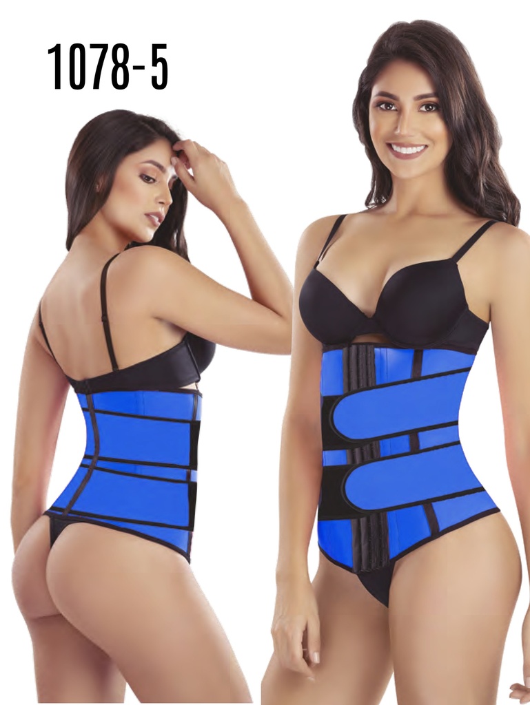 [1371078S5] Women's Blue Triple-Belt Waist Trainer Faja – Thaxx Style 1078 (S)
