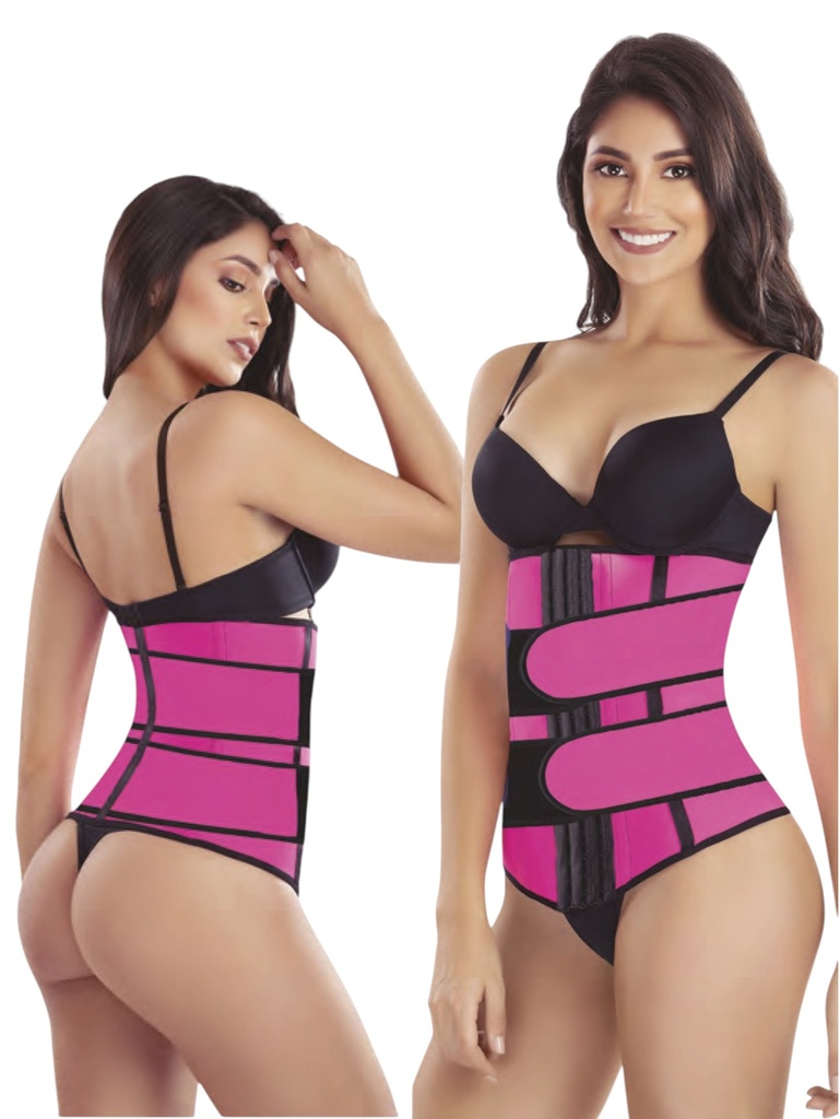 [1371078S7] Faja Cinturilla Reductora Triple Cierre Fucsia para Mujer – Thaxx Estilo 1078 (S)