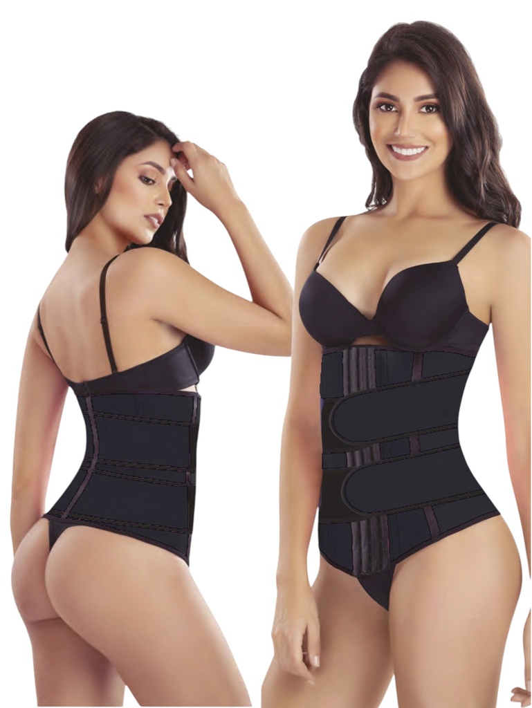 [1371078S2] Women's Black Triple-Belt Waist Trainer Faja – Thaxx Style 1078 (S)