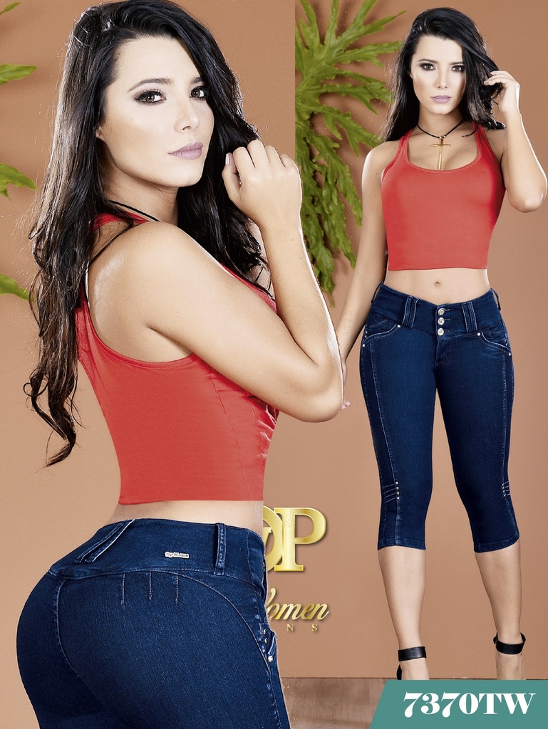 [1237370TW01] Jeans Capri Levantacola Lavado Oscuro para Mujer 7370TW