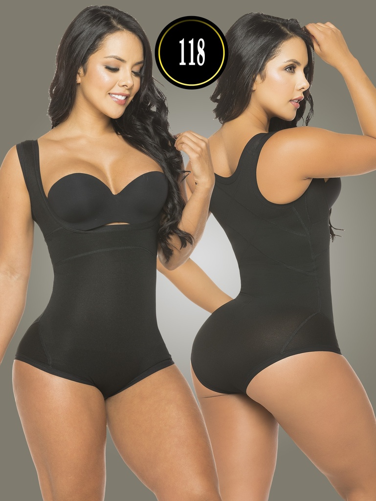 [137118XS2] Faja Body de Látex Busto Abierto Negra para Mujer (XS)