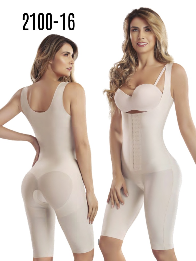 Faja de Lujo hasta la Rodilla con Cierre de Ganchos Beige para Mujer – Thaxx Estilo 2100