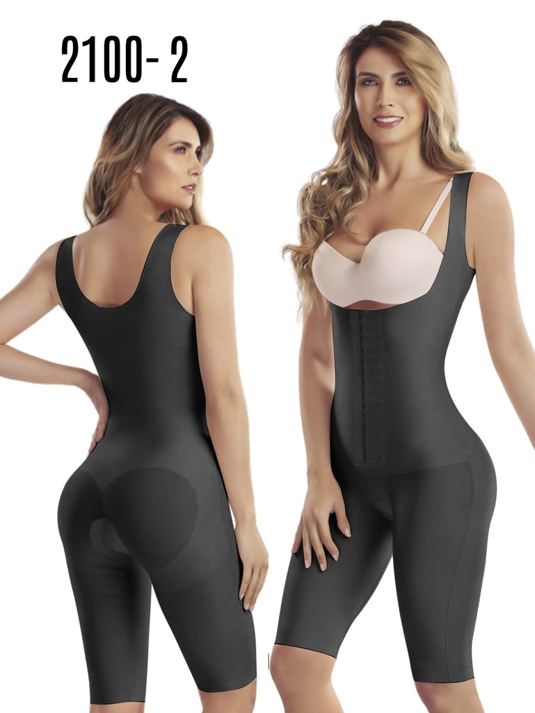 [1372100XS2] Women's Black Luxury Knee-Length Faja with Hook Closure – Thaxx Style 2100 (XS)