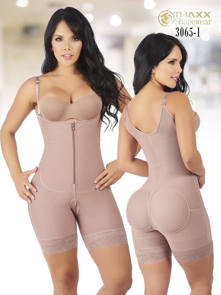 Faja Colombiana Moca hasta la Rodilla con Tirantes para Mujer – Thaxx Estilo 3065