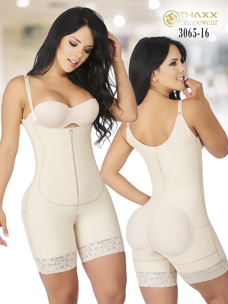 Faja Colombiana Beige hasta la Rodilla con Tirantes para Mujer – Thaxx Estilo 3065