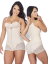Women's Cream Butt-Lifting Shaping Bodysuit with Lace Trim and Abdominal Thermal Zone