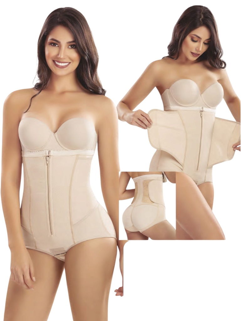 [1373077XXL16] Women's Beige High-Waisted Short Post-Surgical Faja with Zipper Plus Size – Thaxx Style 3077 (2XL)