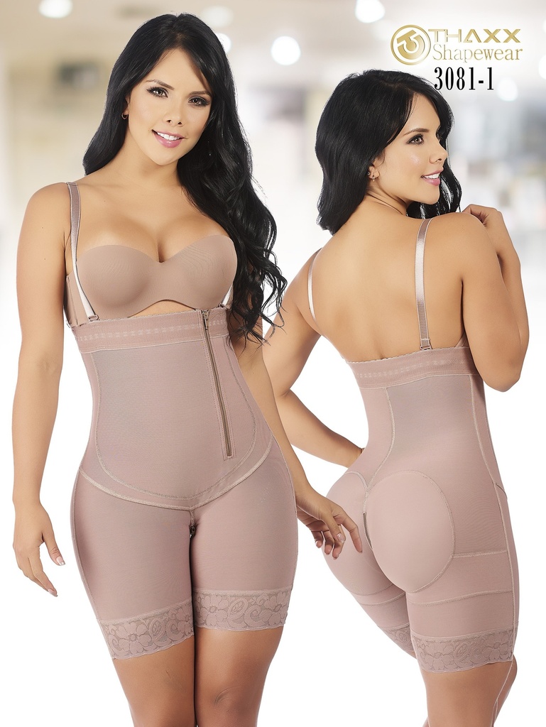 Faja Colombiana Moca hasta Media Pierna con Tirantes Talla Grande para Mujer – Thaxx Estilo 3011
