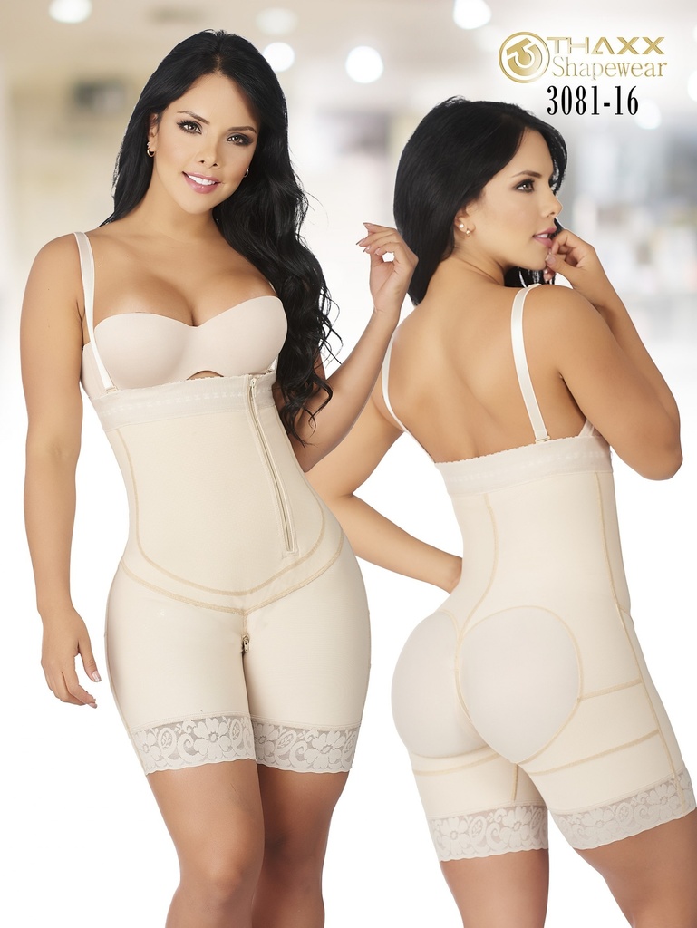 [137308116XS] Faja Colombiana Beige hasta Media Pierna con Tirantes para Mujer – Thaxx Estilo 3011 (XS)