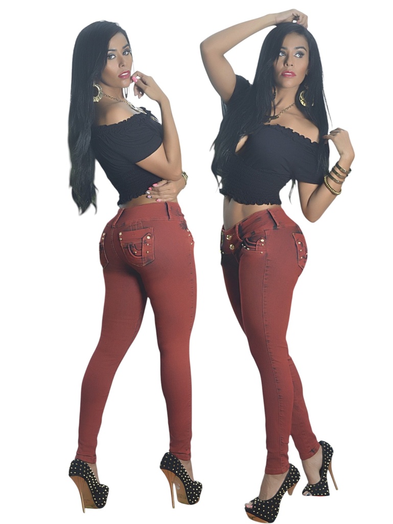 [1039339OS01] Jeans Levantacola Ajustados Vino Tinto para Mujer 9339-OS
