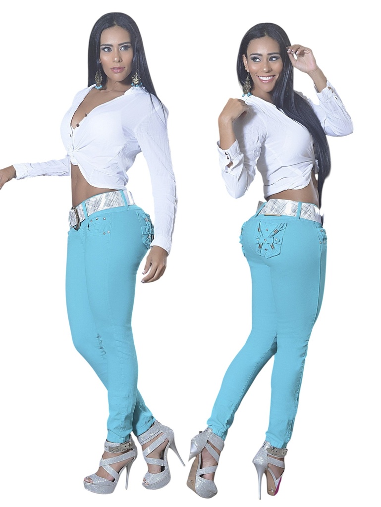 [1039353OS01] Jeans Levantacola Ajustados Aqua para Mujer 9353-OS