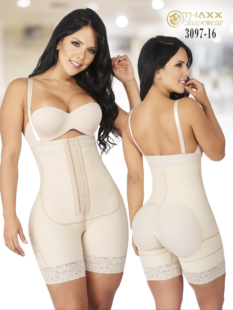 [1373097S16] Women's Beige Colombian Mid-Thigh Faja with Straps – Thaxx Style 3097 (S)
