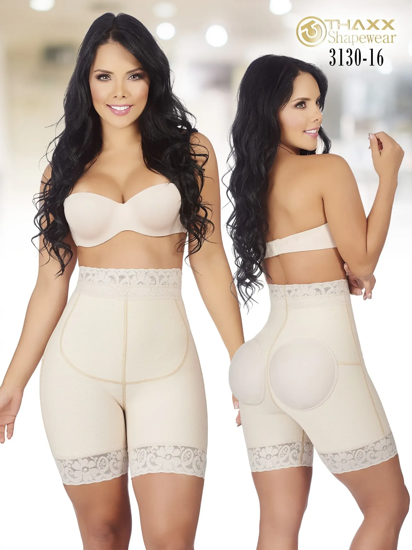 Women's Cream High-Waisted Butt-Lifting Panty Shaper with Lace Hem