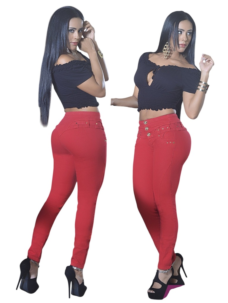 [1039355OS01] Jeans Levantacola Ajustados Rojo para Mujer 9355-OS