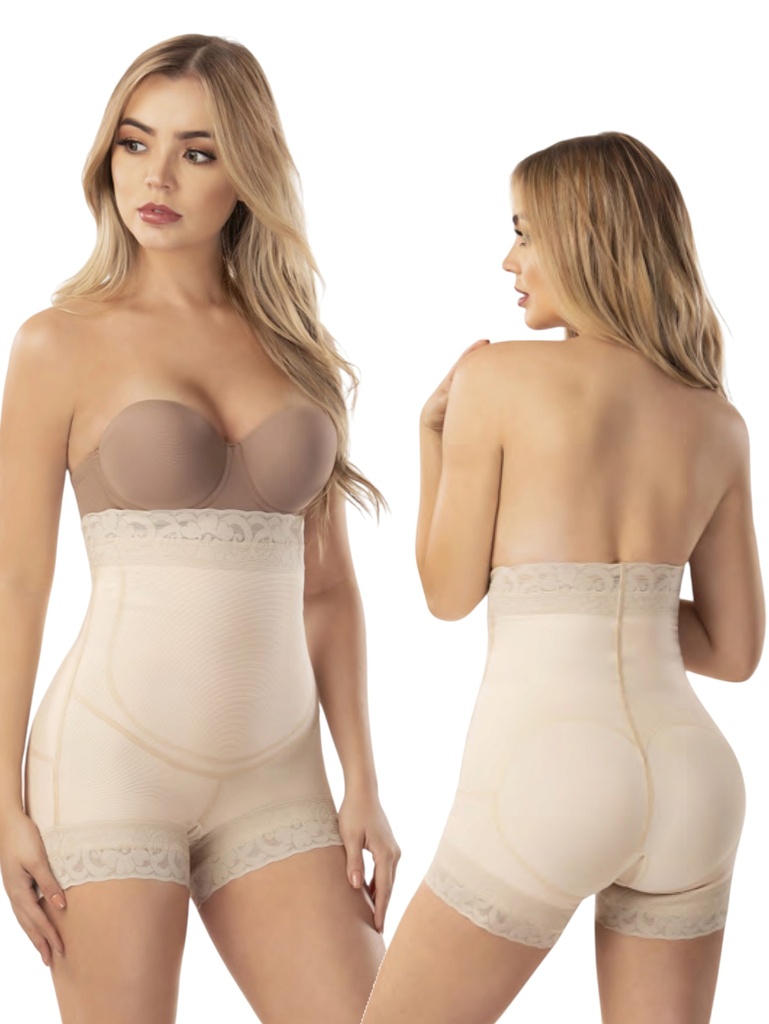 [1373142XXL16] Women's Cream High-Waist Butt-Lifting Tummy-Shaping Shorts Faja – Plus Size (2XL)