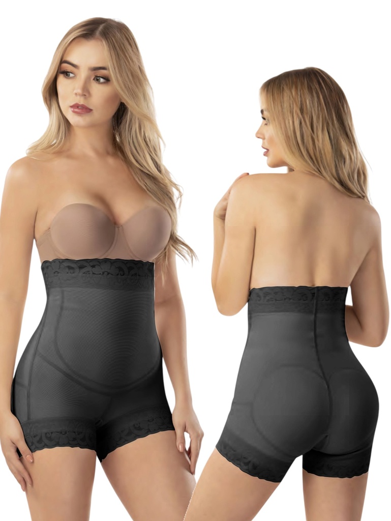 [1373142XS2] Women's Black High-Waist Butt-Lifting Tummy-Shaping Shorts Faja (XS)
