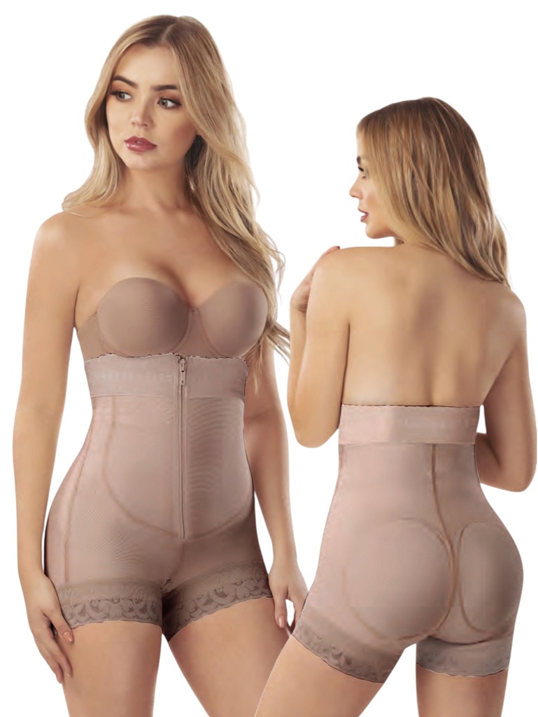 [1373183XS1] Women's Tan High-Waisted Short Post-Surgical Faja with Zipper – Thaxx Style 3183 (XS)