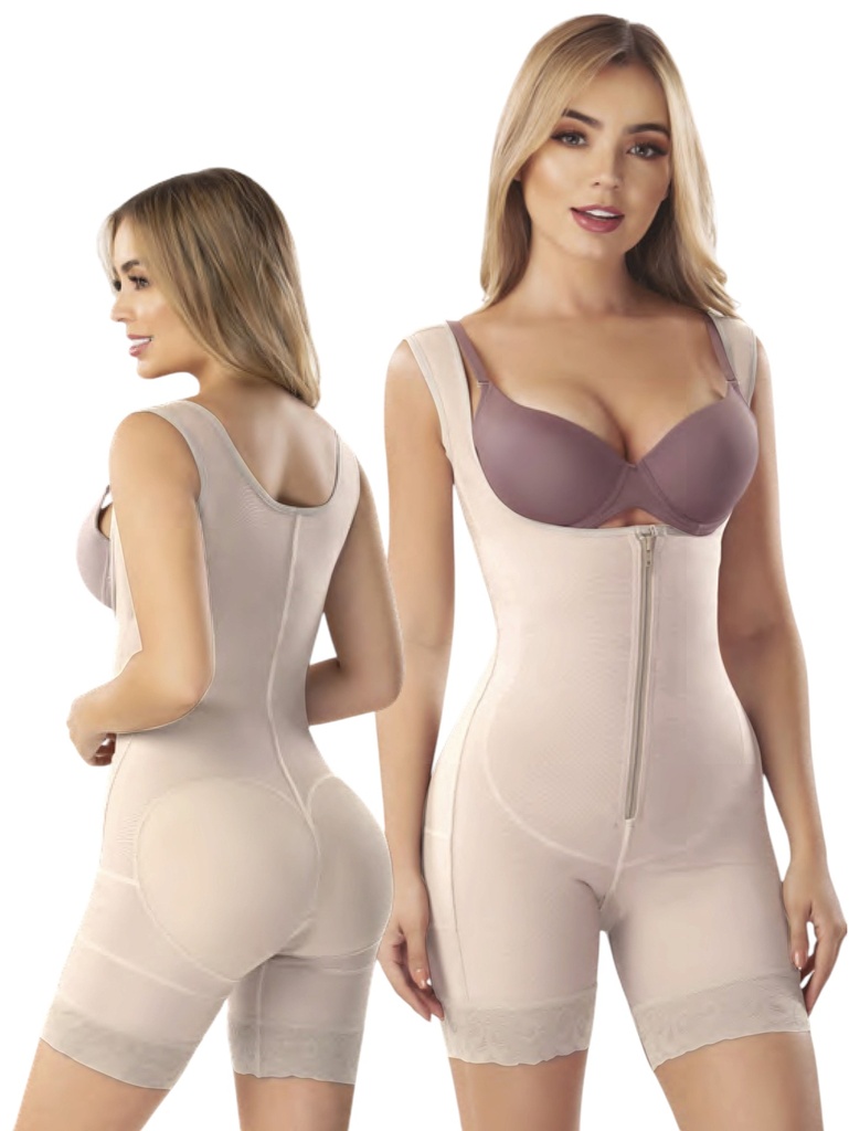 [1373193XXL16] Faja Postquirúrgica Colombiana Chaleco hasta la Rodilla con Cremallera Beige Talla Grande para Mujer – Thaxx Estilo 3193 (2XL)