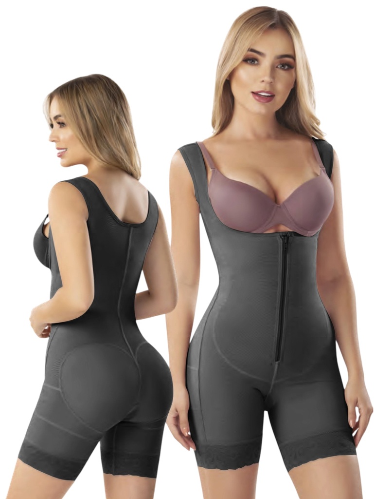 [1373193S2] Women's Black Post-Surgical Faja Knee-Length Vest with Zipper – Thaxx Style 3193 (S)