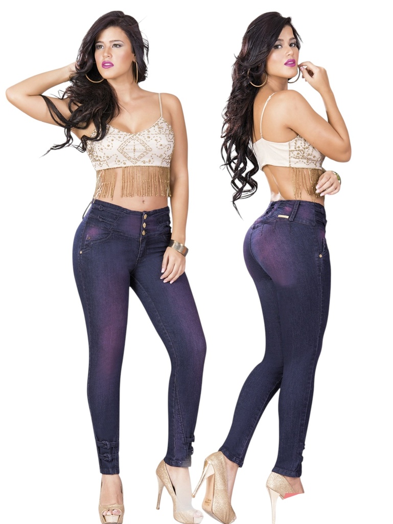 [00010110343T03] Jeans Levantacola Ajustados Azul Marino Oscuro para Mujer 10343T