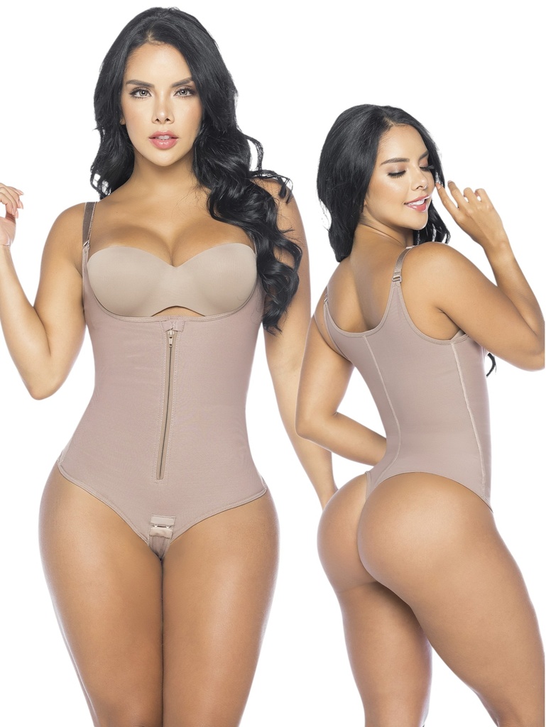 [1373220S1] Women's Mocha Colombian Thong Body Shaper with Zipper – Thaxx Style 3220 (S)