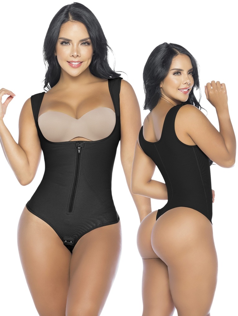 [1373221S2] Women's Black Colombian Thong Body Shaper with Zipper – Thaxx Style 3221 (S)