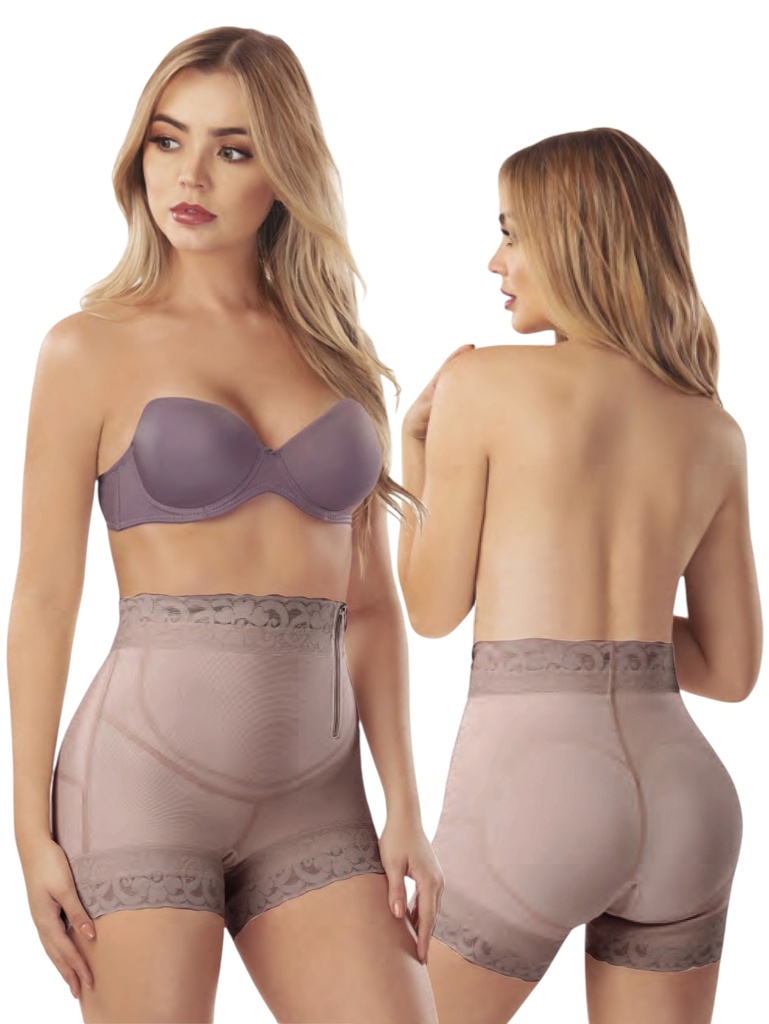 [1373250S1] Women's Tan Colombian Powernet High-Waisted Short Faja – Thaxx Style 3250 (S)
