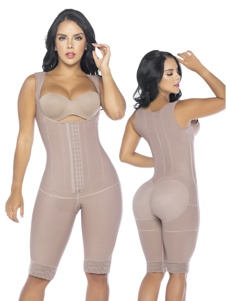 [1373256XS1] Women's Mocha Colombian Post-Surgical Faja to the Knee – Thaxx Style 3256 (XS)