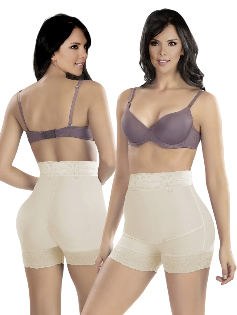 [1373309L16] Women's Beige Colombian Powernet High-Waisted Short Faja – Thaxx Style 3309 (L)