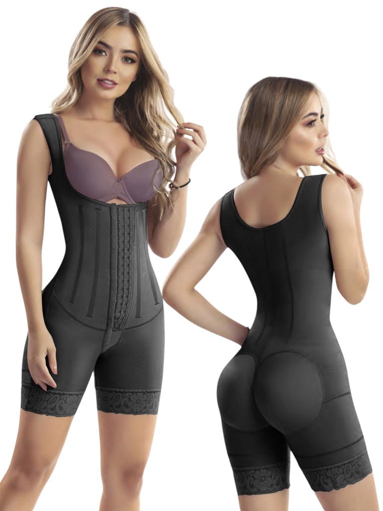 [1373310XS2] Women's Black Powernet Knee-Length Post-Surgical Faja with Straps – Style 3310 (XS)