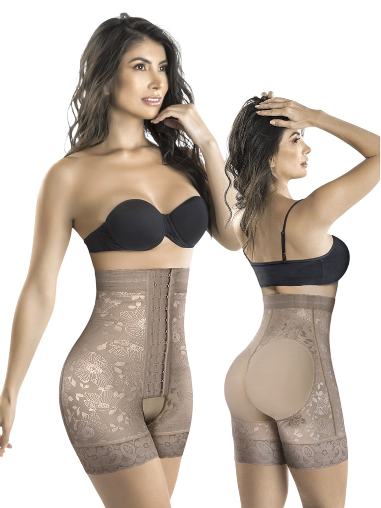 [1373332XS1] Faja Short Tiro Alto con Cierre de Ganchos Moca de Powernet Colombiana para Mujer – Thaxx Estilo 3332 (XS)