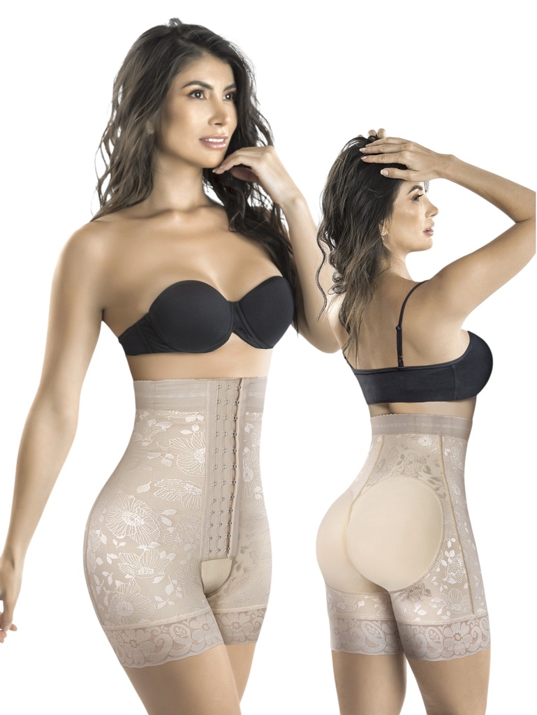 [1373332XS16] Faja Short Tiro Alto de Powernet Colombiana con Ganchos Beige para Mujer – Thaxx Estilo 3332 (XS)