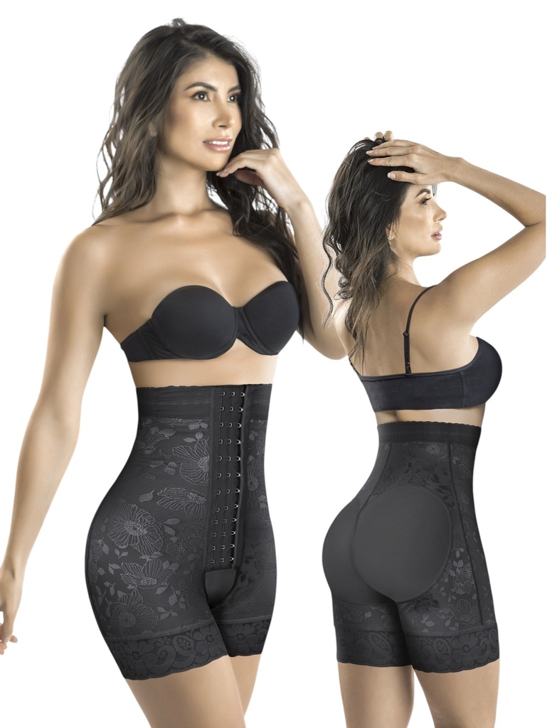 [1373332XS2] Women's Black Colombian Powernet High-Waisted Short Faja with Hook Closure – Thaxx Style 3332 (XS)
