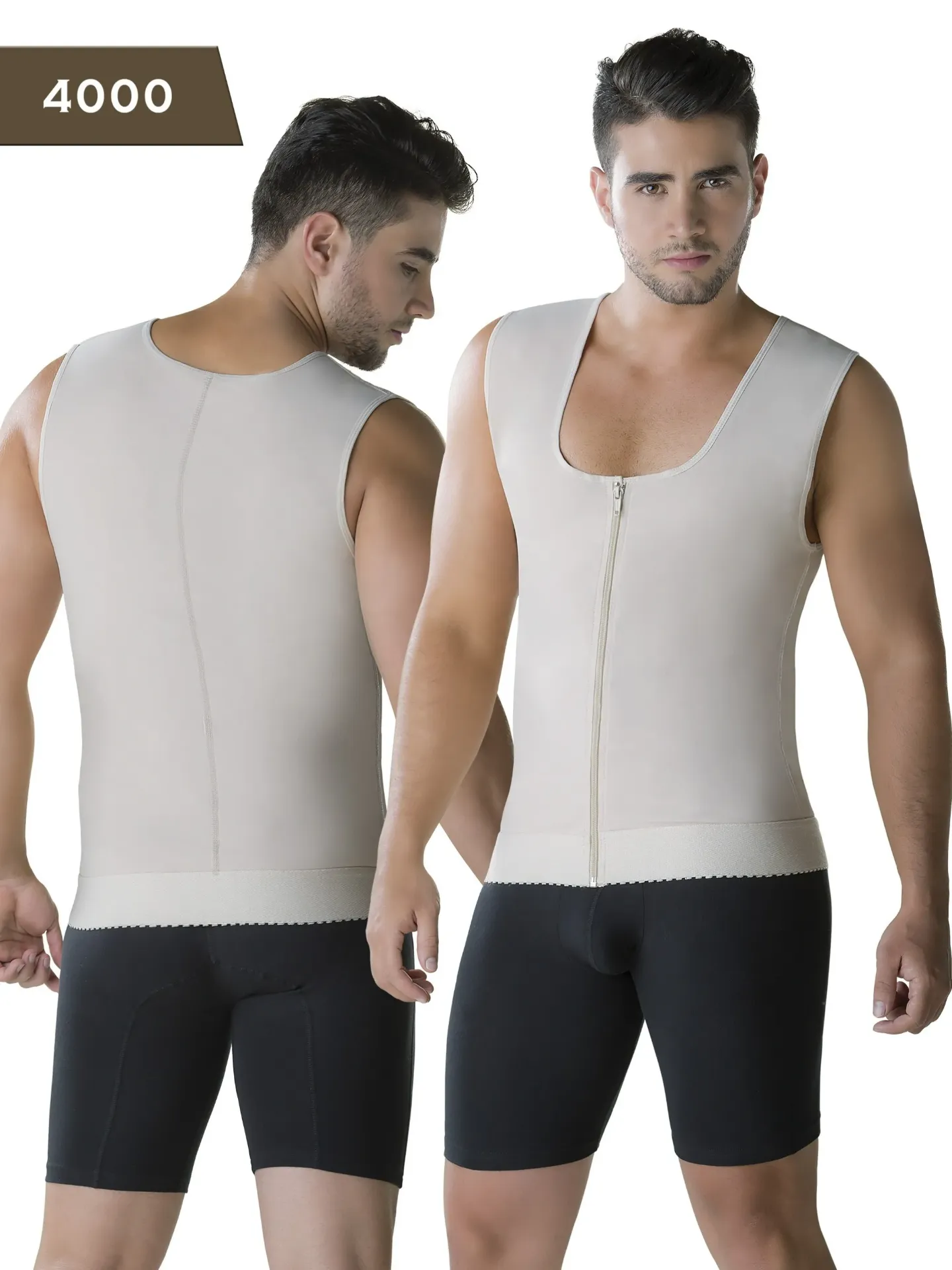 [1374000S16] Faja Chaleco de Compresión con Cierre Frontal Beige para Hombre – Thaxx (S)