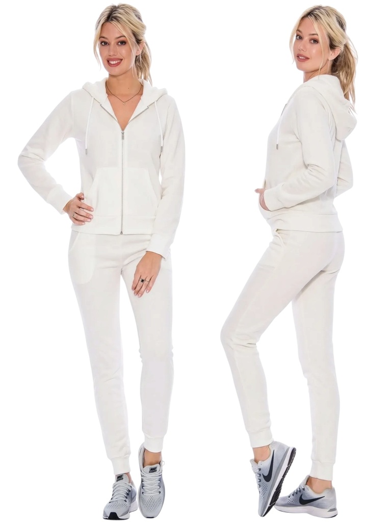 [200012BXXL] Women's White Zip Hoodie & Joggers Activewear Set 0012-B