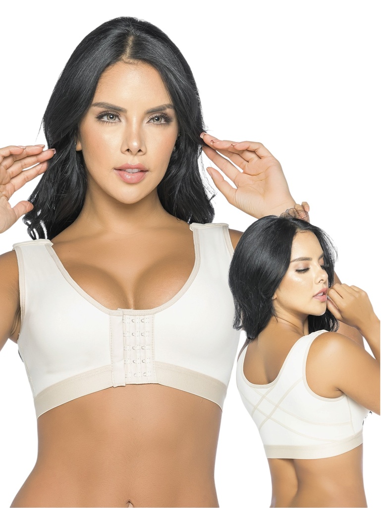 [1375009XS16] Women's Ivory Posture Corrector Post-Surgical Bra with Wide Straps – Thaxx Style 5009 (XS)