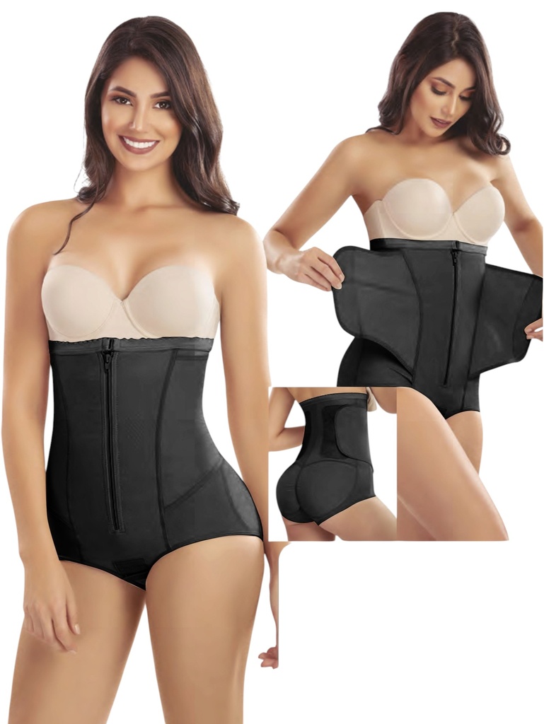 [1373077XXL2] Faja Postquirúrgica Short Tiro Alto con Cremallera Negra Talla Grande para Mujer – Thaxx Estilo 3077 (2XL)