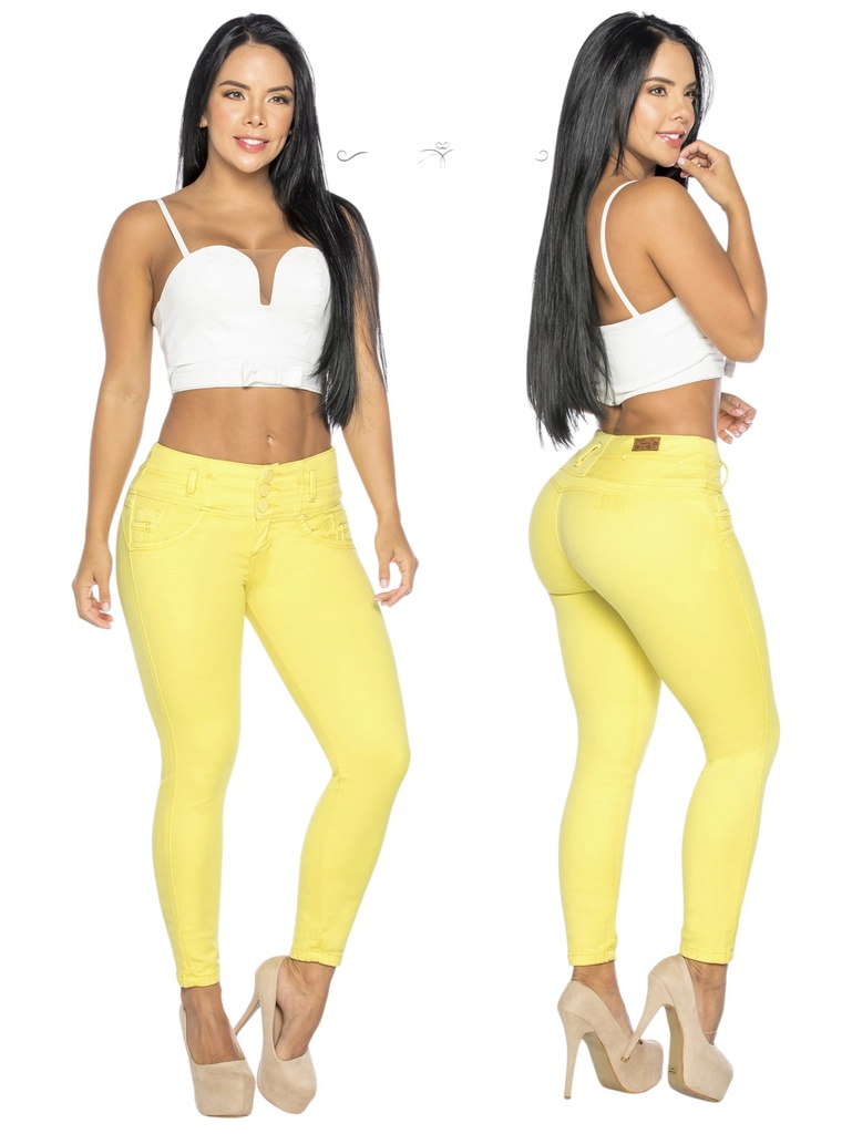 [25330284TE03] Women's Yellow Butt-Lifting Skinny Jeans (3)