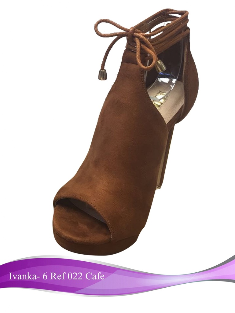[21002297.5] Botines Abiertos con Cordón y Tacón Café Gamuza para Mujer Ivanka-6