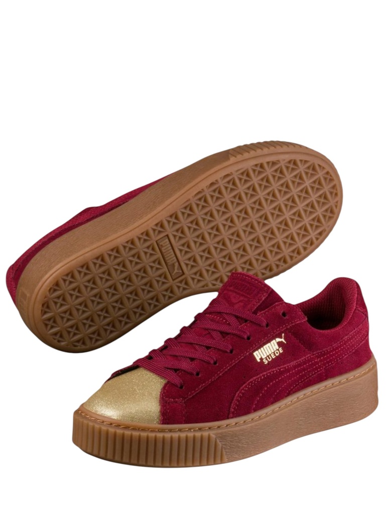[263SUEDEPLATFORMGLAMGT4-7] Tenis Plataforma de Gamuza Vinotinto con Punta Dorada para Mujer (7)