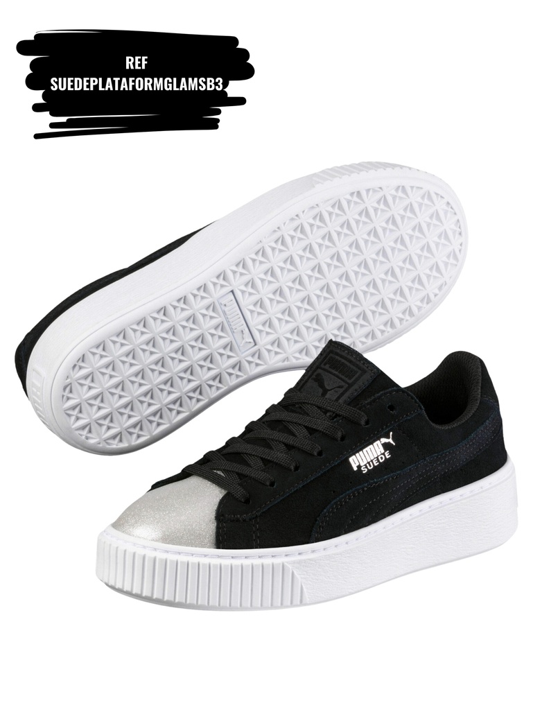 [263SuedePlatformGlamSB3-6] Tenis Plataforma de Gamuza Negros con Punta Plateada para Mujer (6)