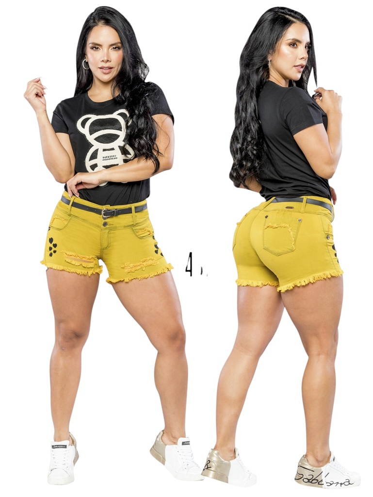 [267437205] Short Levantacola Amarillo Mostaza con Bota Deshilachada (5)
