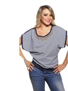 Women's Navy Striped Embellished Neckline Blouse 964-2