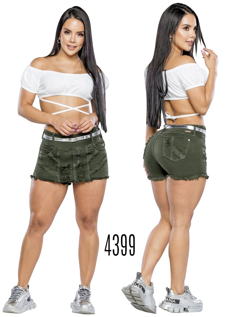 [267439905] Women's Dark Olive Green Butt-Lifting Denim Skort (5)