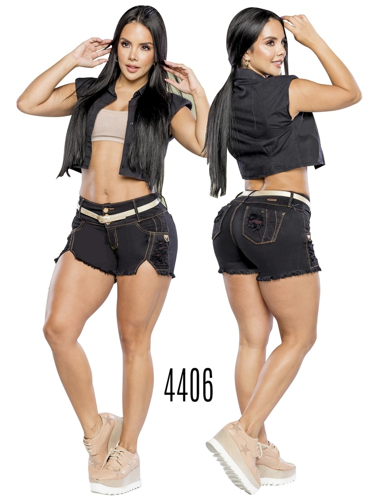 [267440605] Short Levantacola Negro con Bota Deshilachada (5)