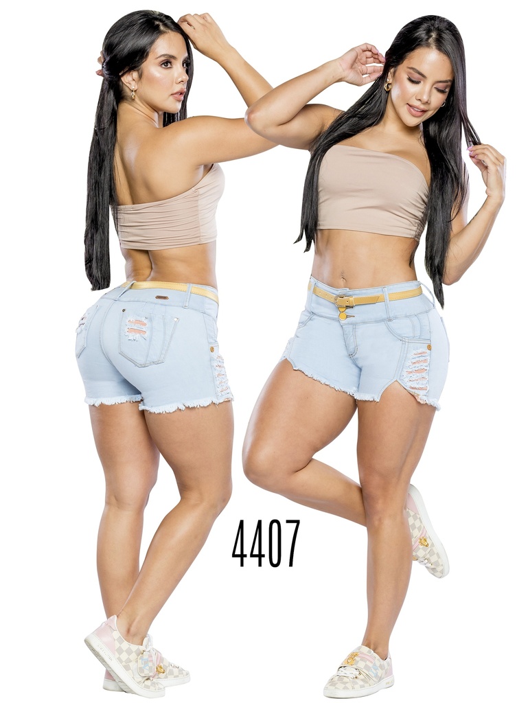 Women's Ice Blue Frayed-Hem Denim Butt-Lifting Shorts